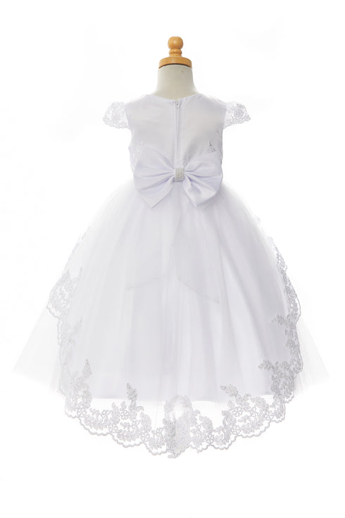 Rainkids Little Girls Sequin Beaded Lace Satin Tulle Christening Gown 2-6